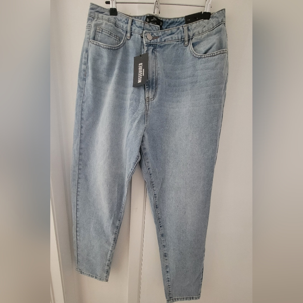 Missguided Light Blue Riot Highwaisted Asymmetric Mom Jeans